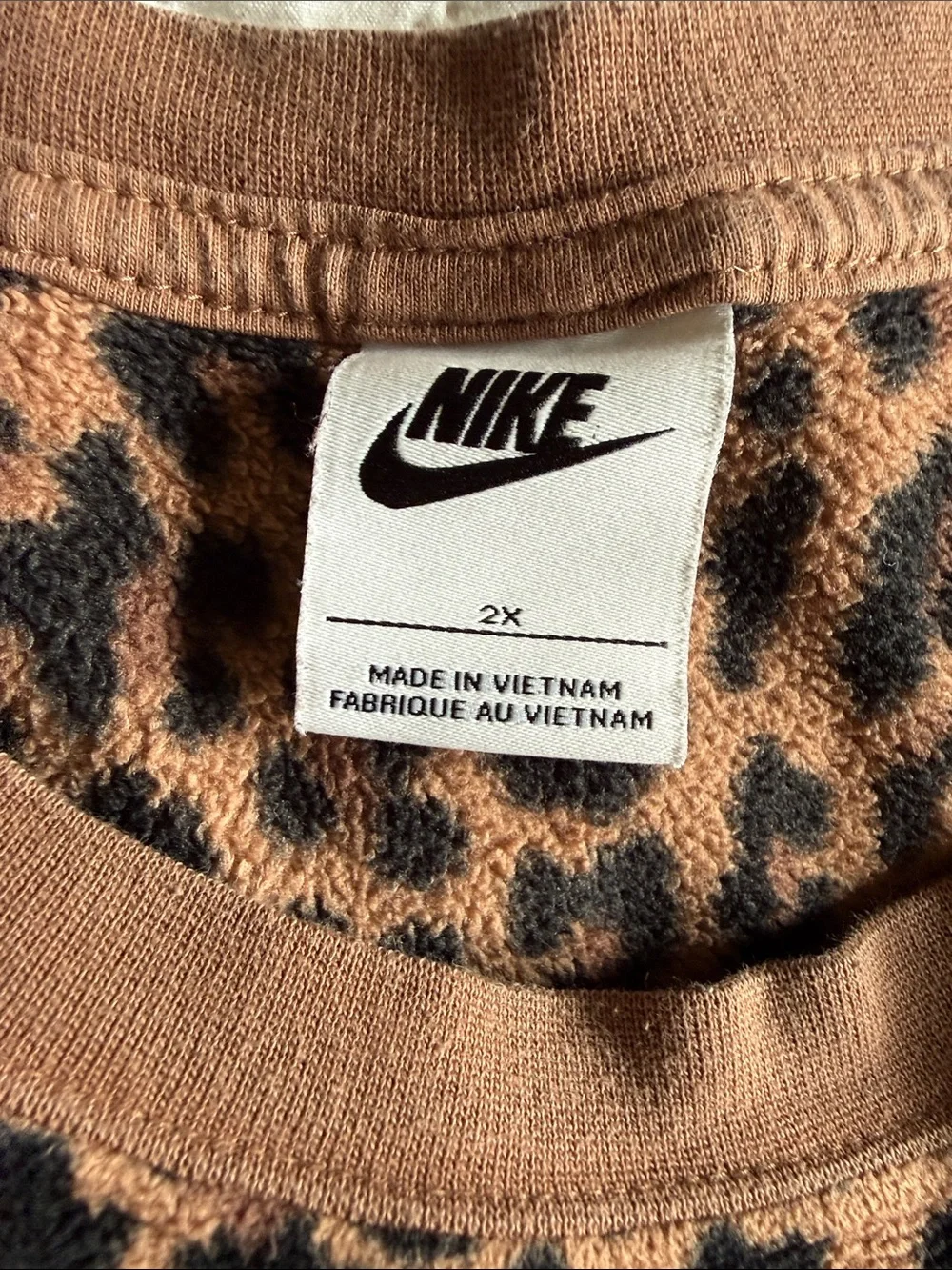 Nike Brown Leopard Print Crewneck Sweatshirt with Yellow Logo